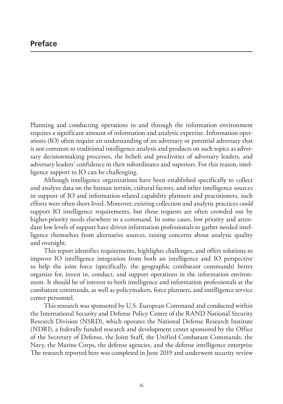 Intelligence Support for Operations in the Ination EnvironmentRAND_RR3161_第3页