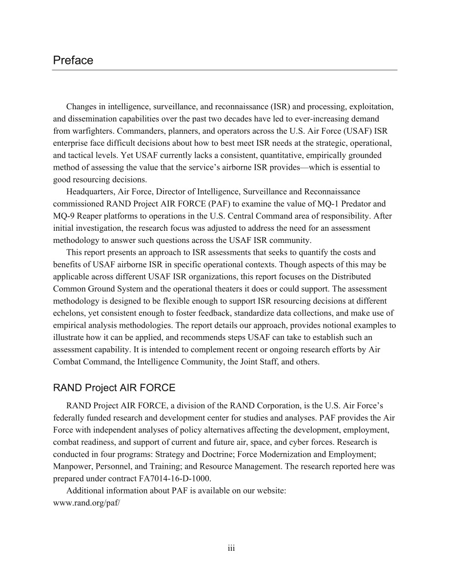 RAND_RR2742 评估美国空军机载情报、监视和侦察平台收集的情报的价值_第3页