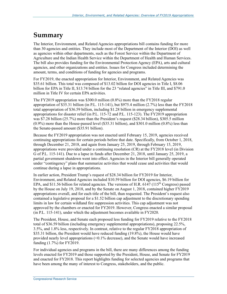 [20190329]R44934_内部、环境和相关机构：2019财年拨款概述.pdf_第2页
