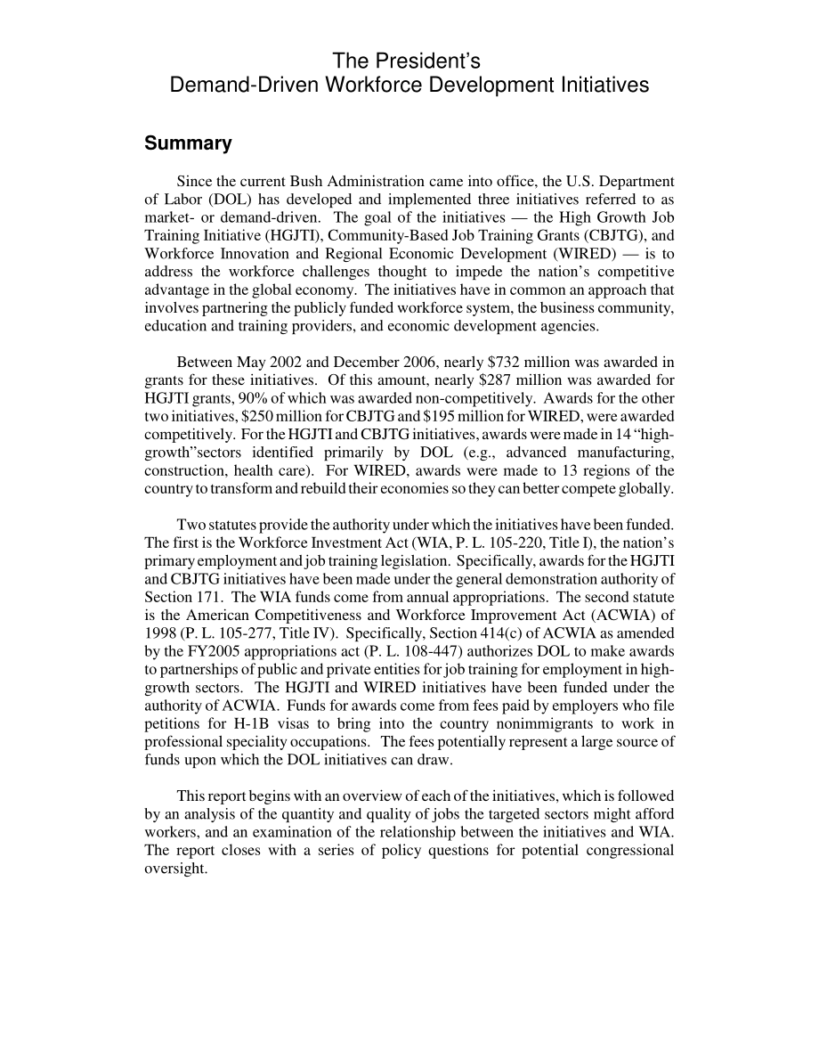 [20070110]RL33811_总统的需求驱动型劳动力发展计划.pdf_第2页