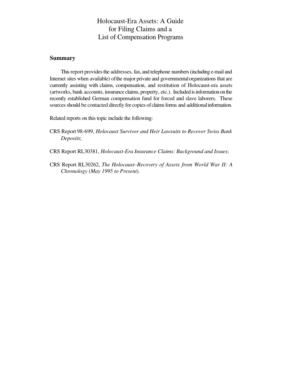 [20000815]RL30396_大屠杀时期资产：索赔申请指南和赔偿计划清单.pdf_第2页