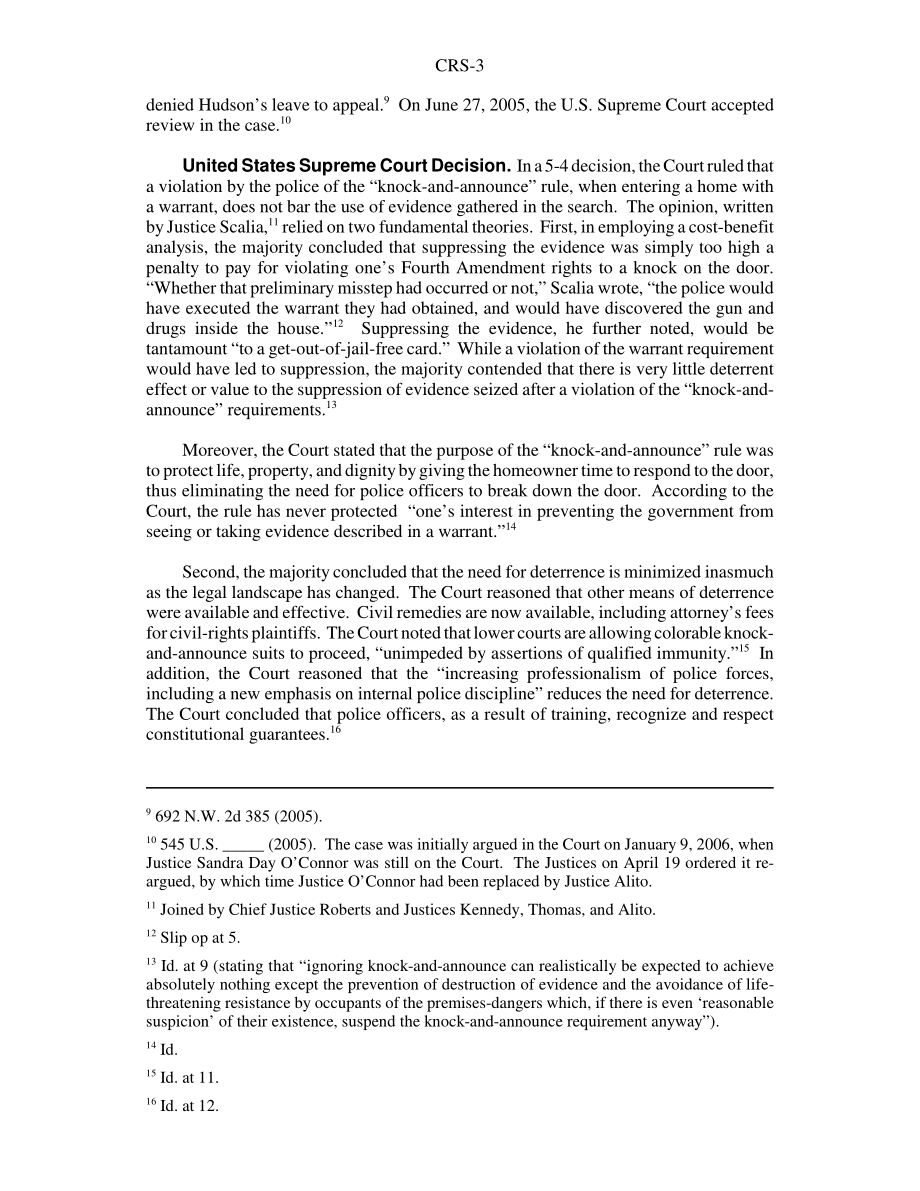 [20060714]RS22475_哈德逊诉密歇根州：排除规则对“敲打并宣布”违法行为的适用性.pdf_第3页