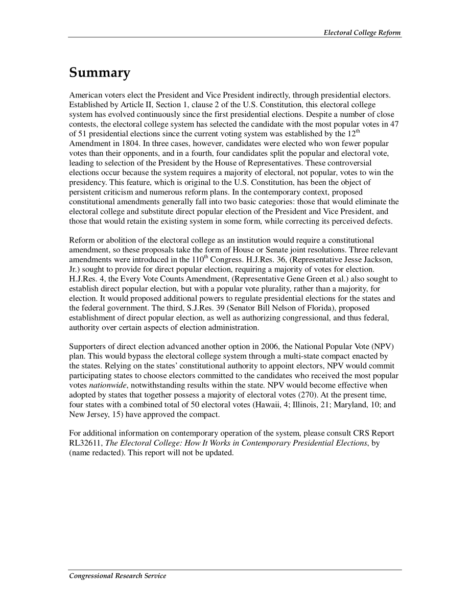 [20090209]RL34604_选举团改革：第110届国会提案、全国普选运动和其他替代发展.pdf_第2页