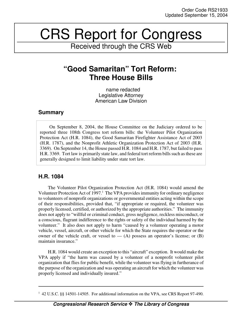 [20040915]RS21933_“好心人”侵权改革：三份众议院法案.pdf_第1页