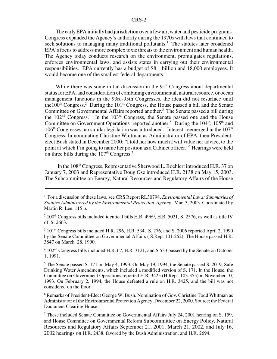 [20031003]RS20982_将环境保护局提升为一个部门：主要问题分析.pdf_第2页