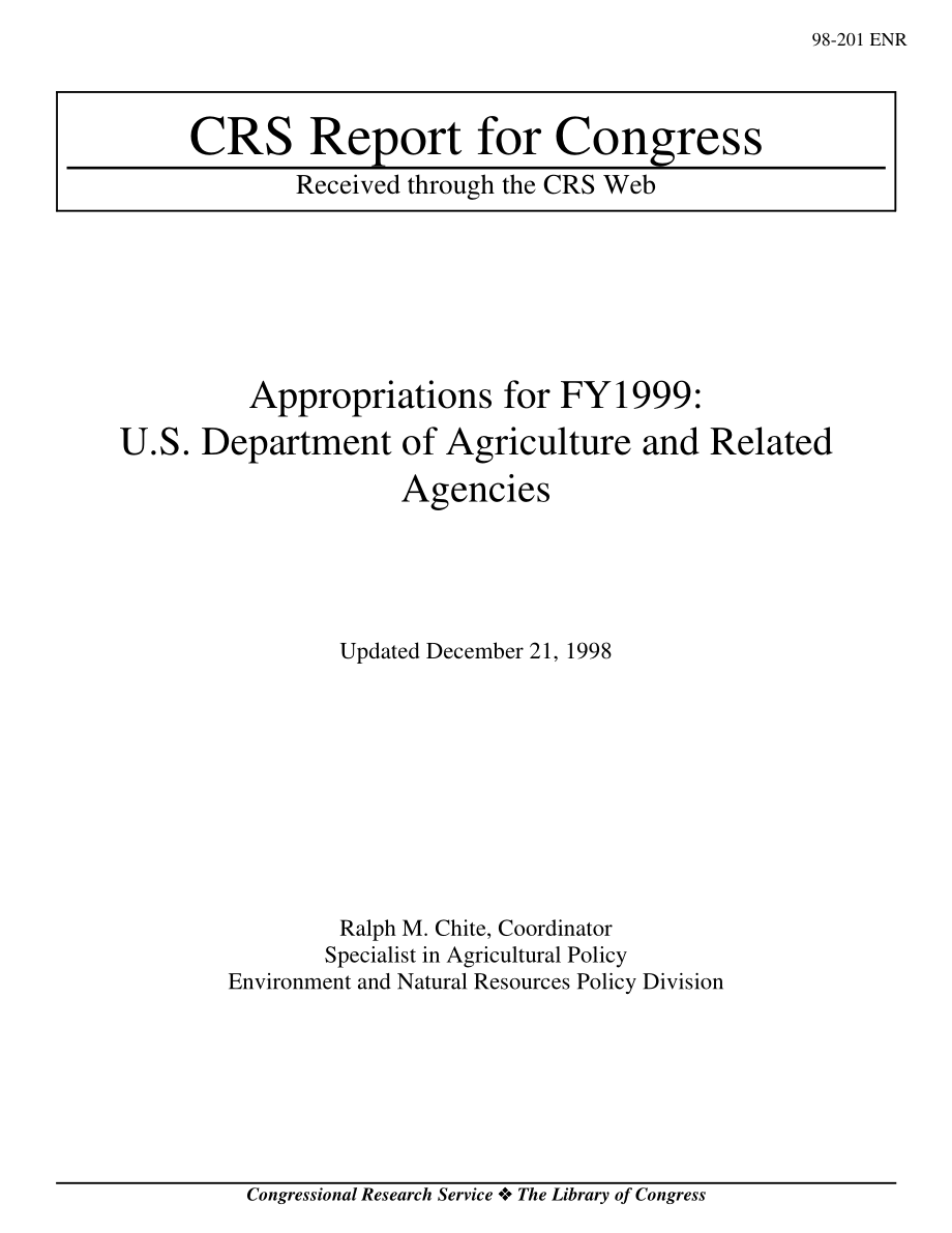 [19981221]98-201ENR_Appropriations for FY 1999：美国农业部及相关机构.pdf_第1页