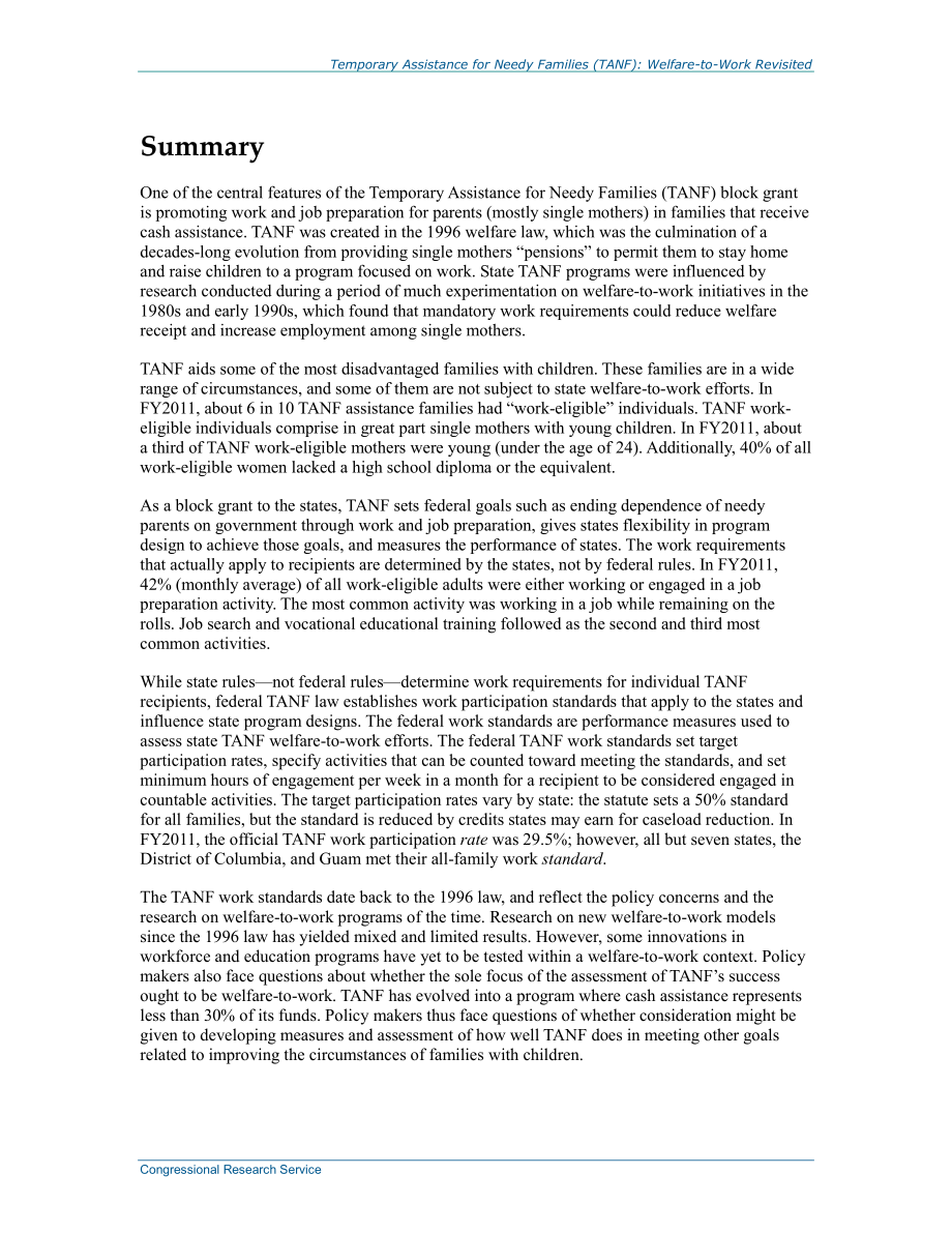 [20140911]R42767_贫困家庭临时援助（TANF）：重新审视工作福利 .pdf_第2页