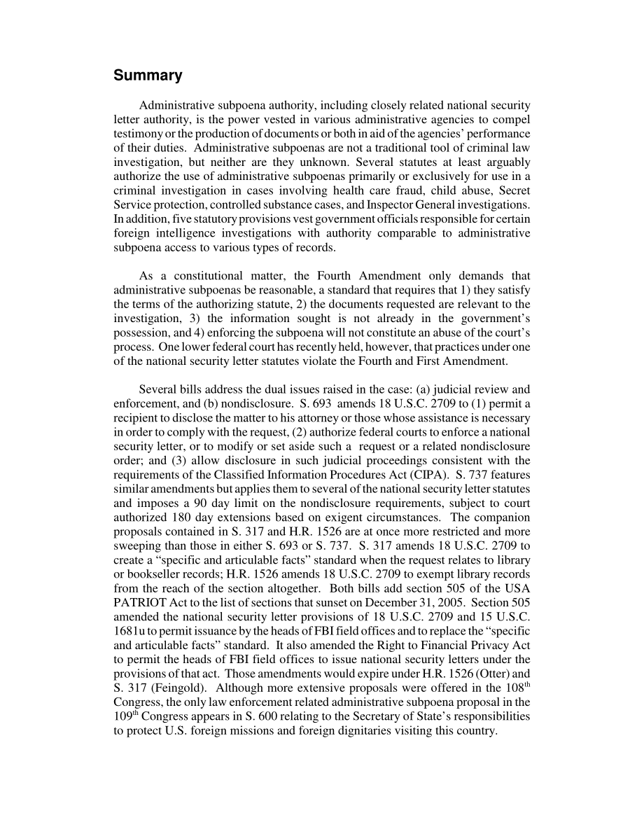 [20050415]RL32880_刑事和外国情报调查中的行政传票和国家安全信函：背景和拟议调整.pdf_第2页