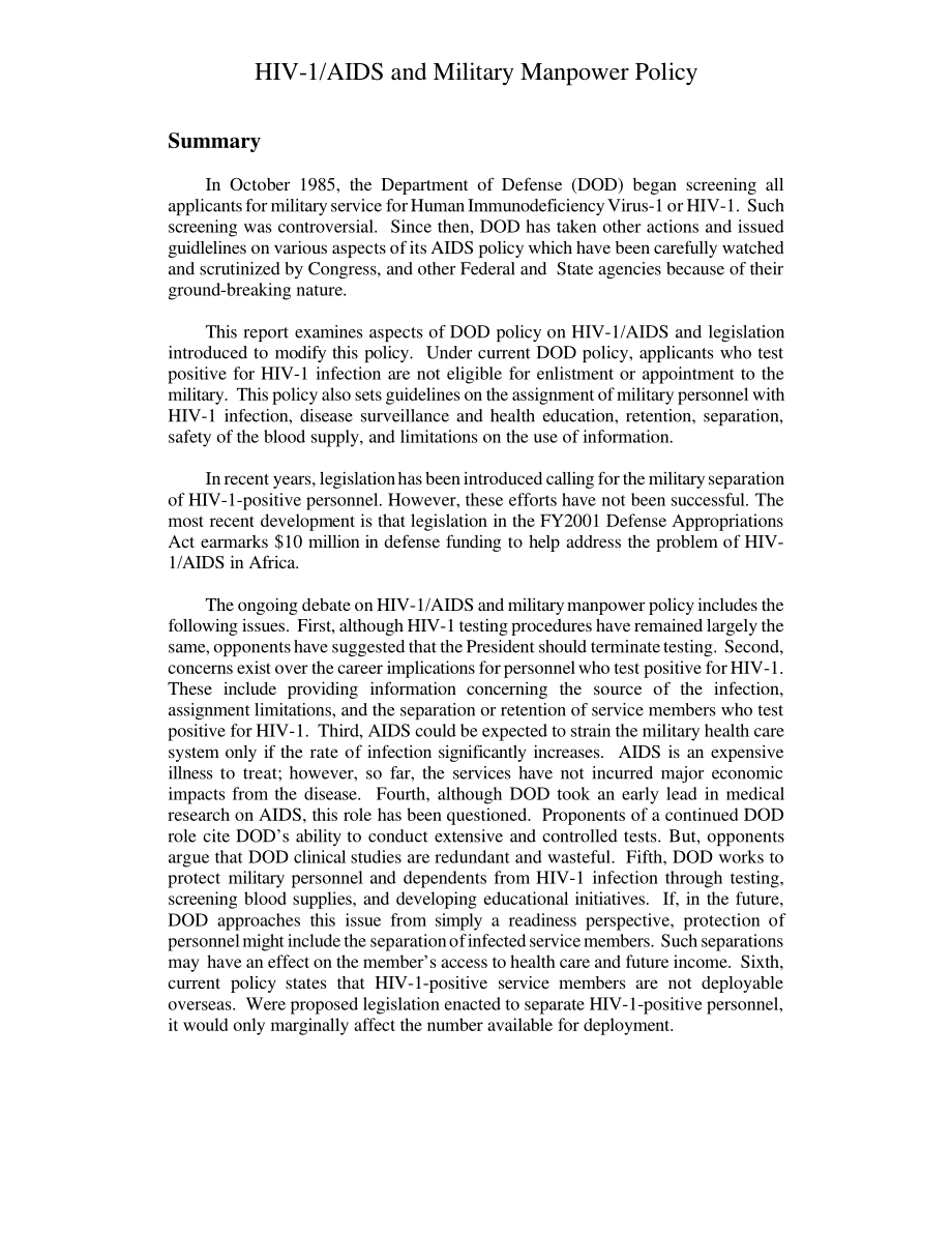 [20001128]RL30761_艾滋病毒艾滋病与军事人力政策.pdf_第2页