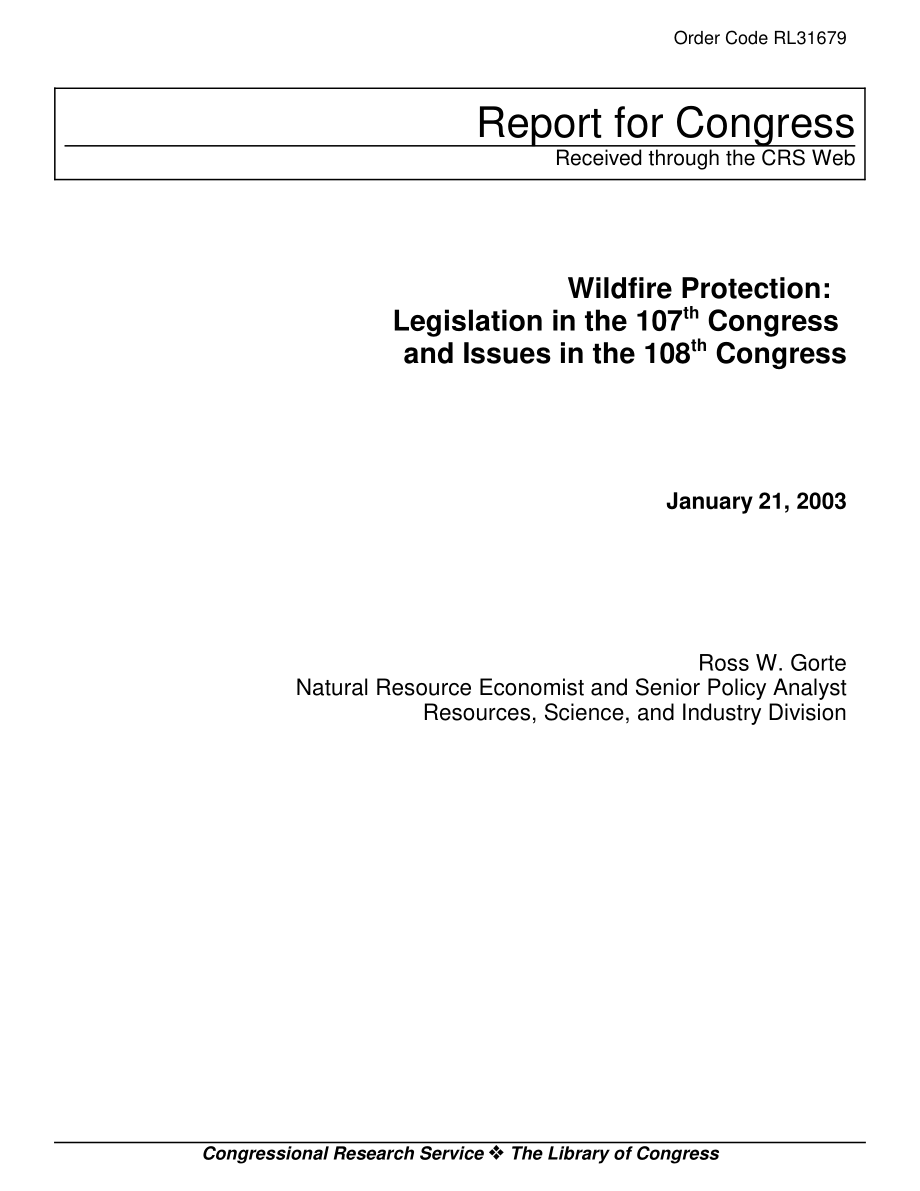 [20030121]RL31679_野火防护：第107届国会的立法和第108届国会的议题.pdf_第1页