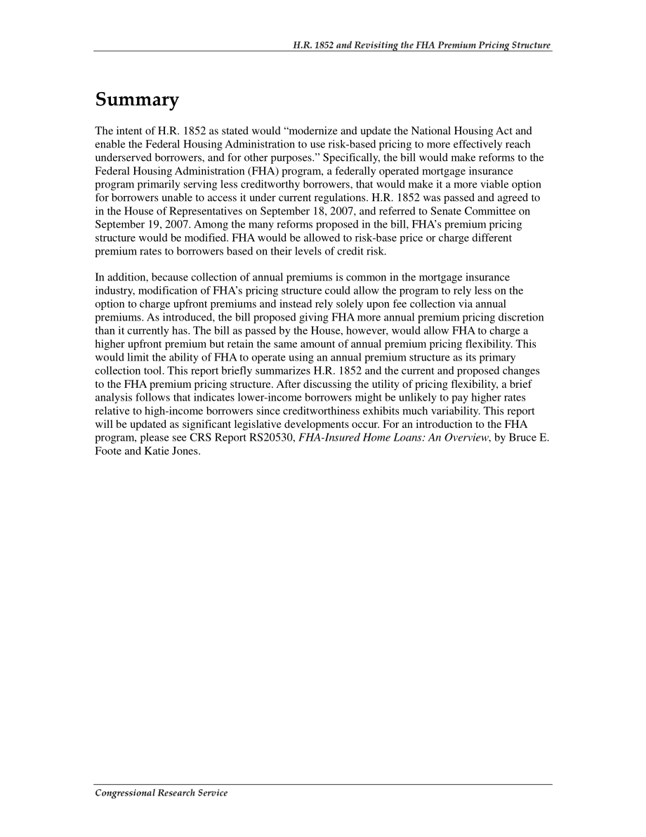 [20070925]RS22662_H、 R1852年重新审视FHA溢价定价结构：第110届国会拟议立法.pdf_第2页