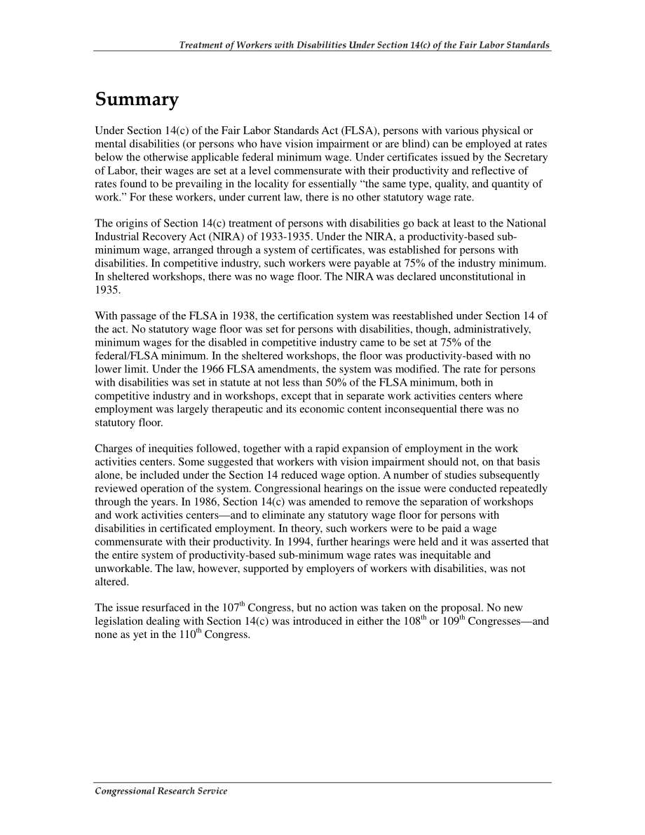 [20070827]RL30674_《公平劳动标准法》第14（c）节规定的残疾工人待遇.pdf_第2页