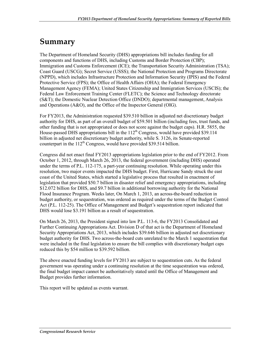 [20130422]R42557_国土安全部拨款：2013财年国会行动摘要.pdf_第2页