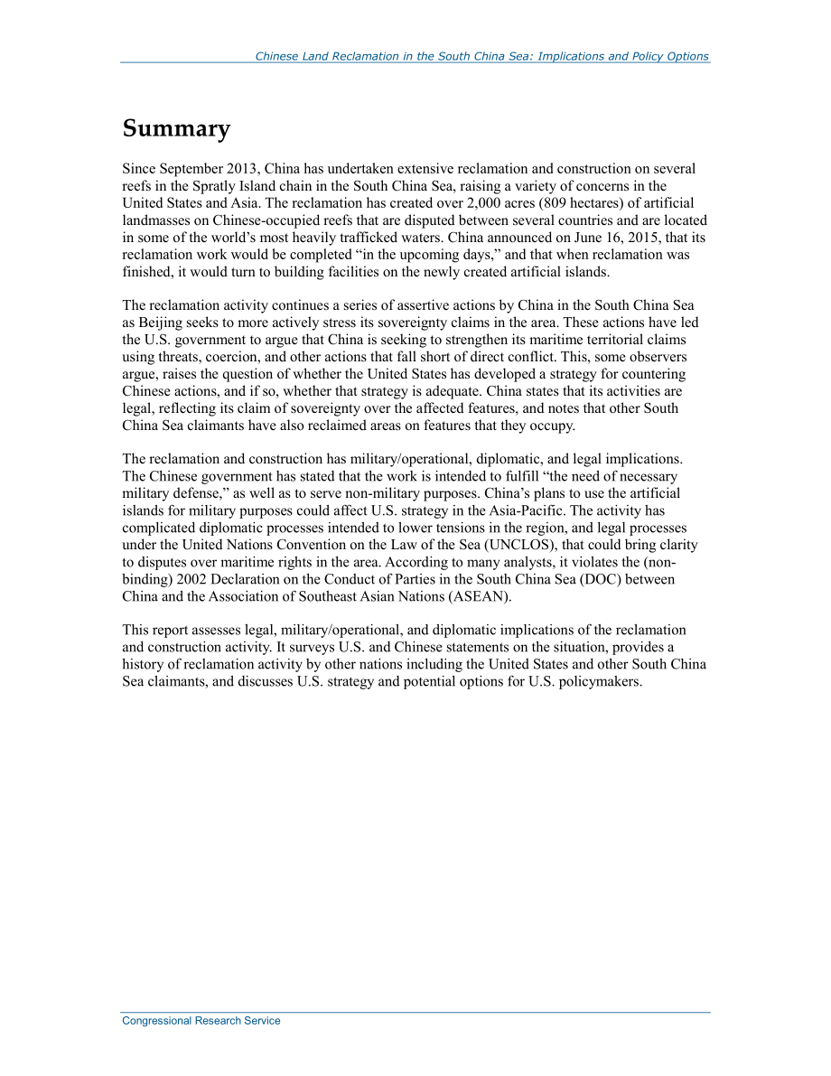[20150618]R44072_中国在南海的填海造地：影响和政策选择.pdf_第2页