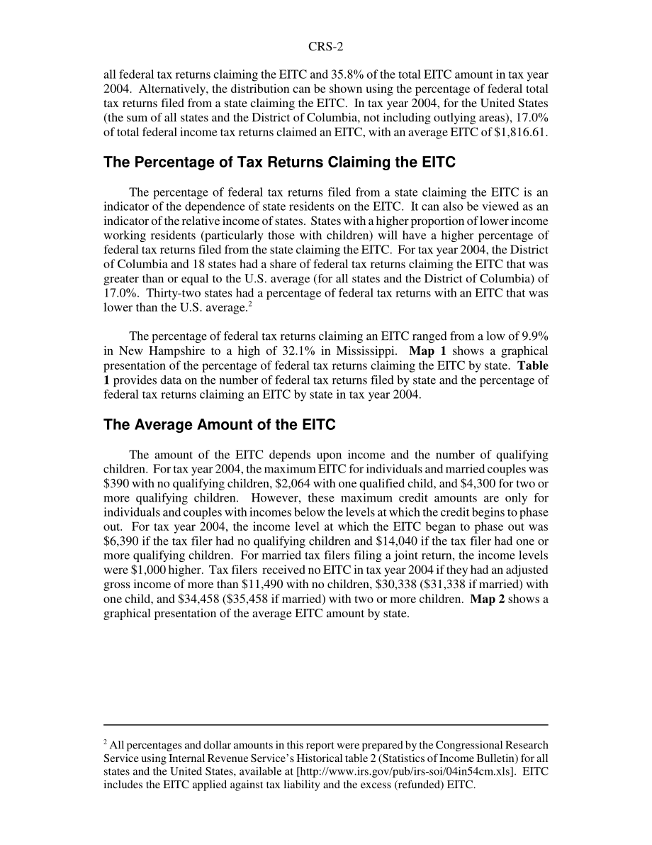 [20061121]RS22316_所得税抵免（EITC）：按州划分的总纳税申报和抵免金额的百分比.pdf_第2页