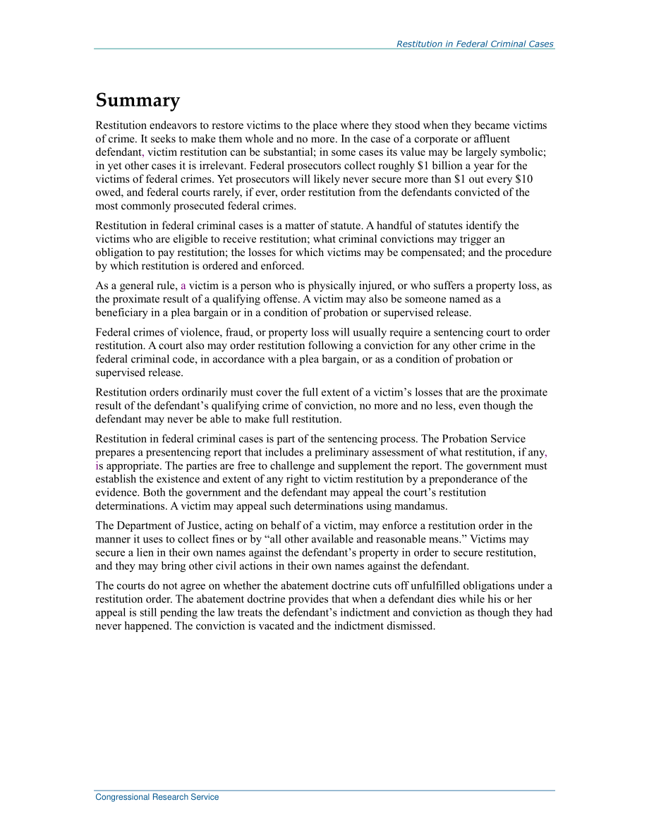 [20191015]RL34138_联邦刑事案件中的赔偿.pdf_第2页