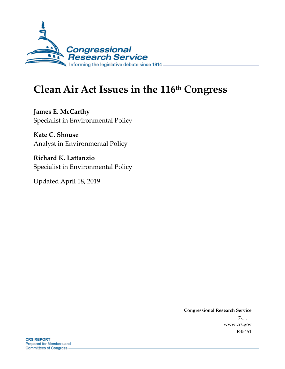 [20190418]R45451_第116届国会讨论《清洁空气法》问题.pdf_第1页