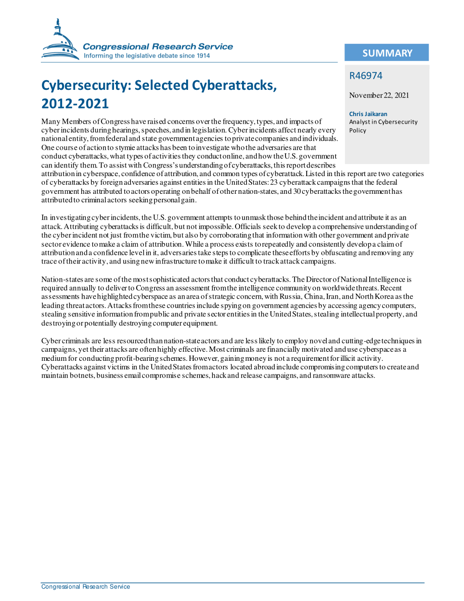 [20211122]R46974_网络安全：2012-2021年选定的网络攻击.pdf_第2页