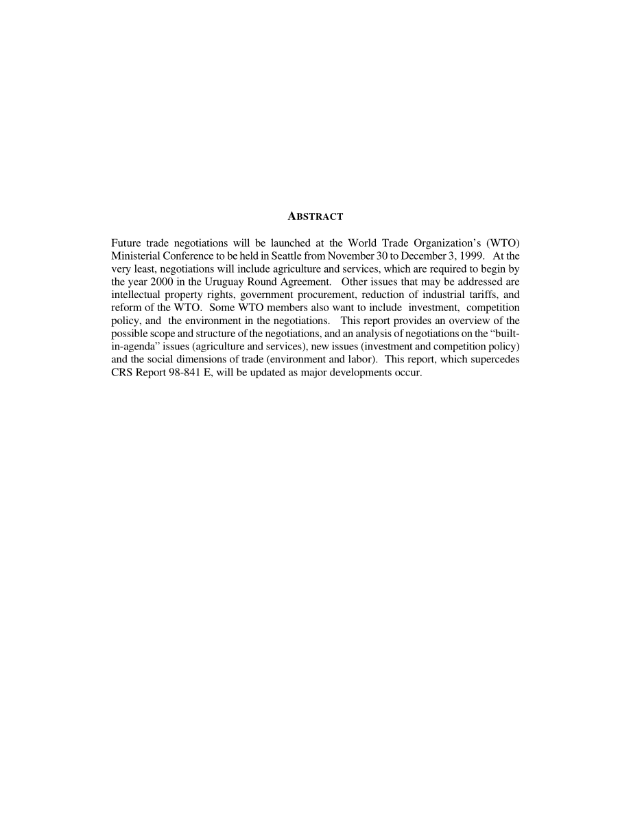 [19990730]RL30270_世界贸易组织：未来的谈判.pdf_第2页