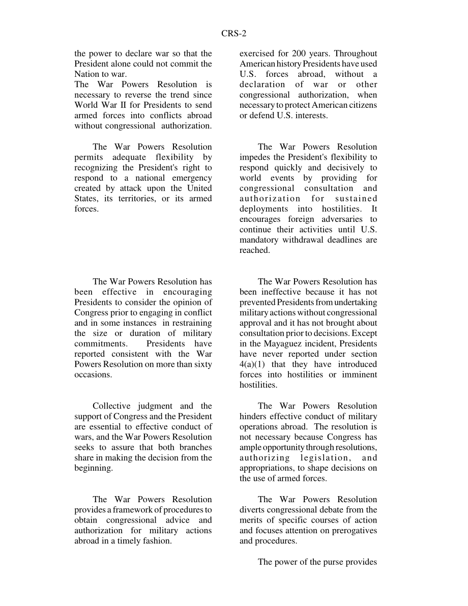 [19960605]96-494_战争权力决议：赞成和反对论点的简要总结.pdf_第2页