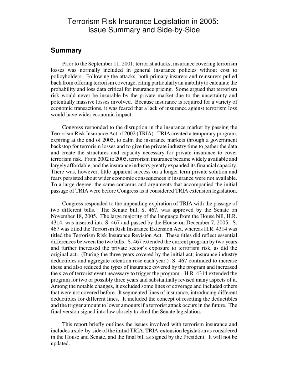 [20060112]RL33177_2005年恐怖主义风险保险立法：问题摘要和并排.pdf_第2页