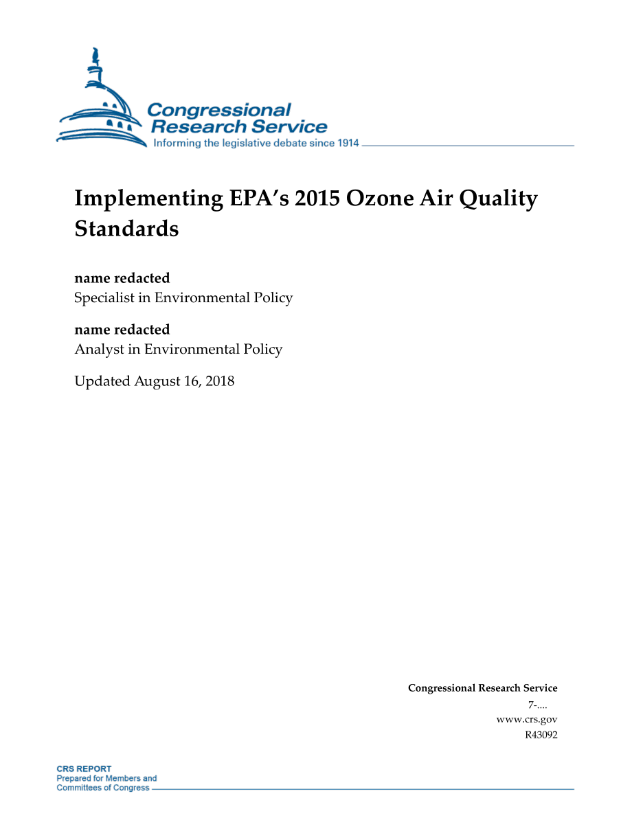 [20180816]R43092_执行美国环保局2015年臭氧空气质量标准.pdf_第1页