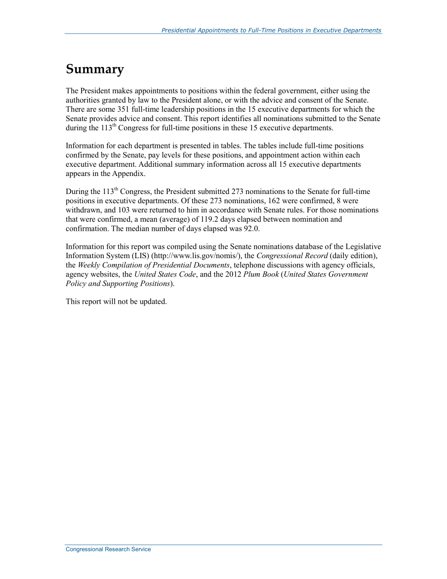 [20150715]R44107_第113届国会期间总统任命执行部门全职职位.pdf_第2页
