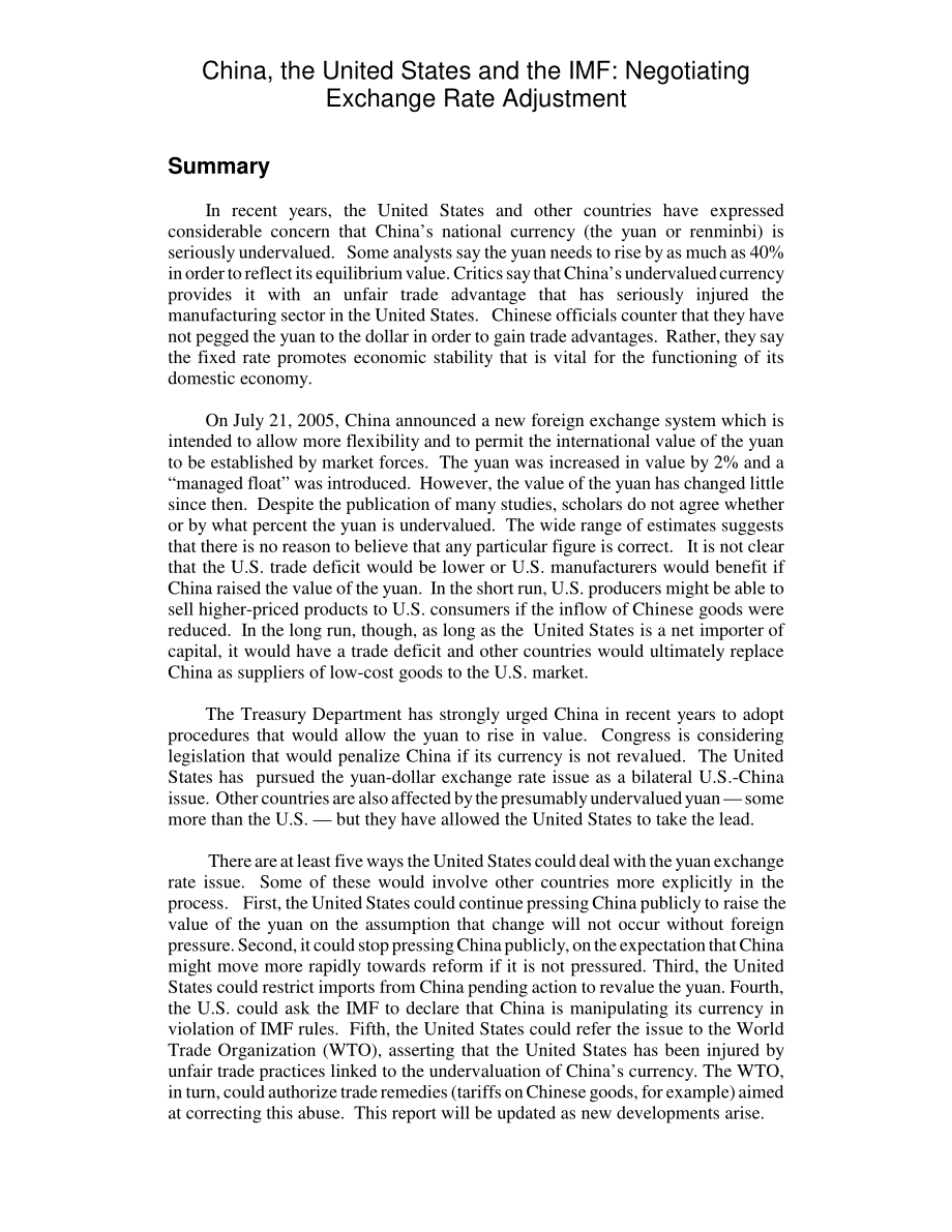 [20060719]RL33322_中国、美国和国际货币基金组织：协商汇率调整.pdf_第2页