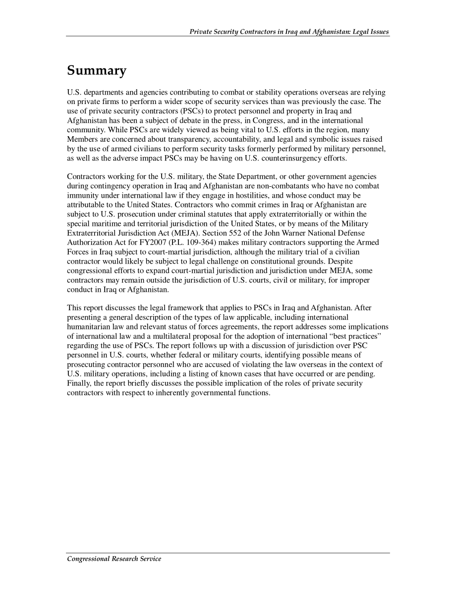 [20100107]R40991_伊拉克和阿富汗的私人安保承包商：法律问题.pdf_第2页