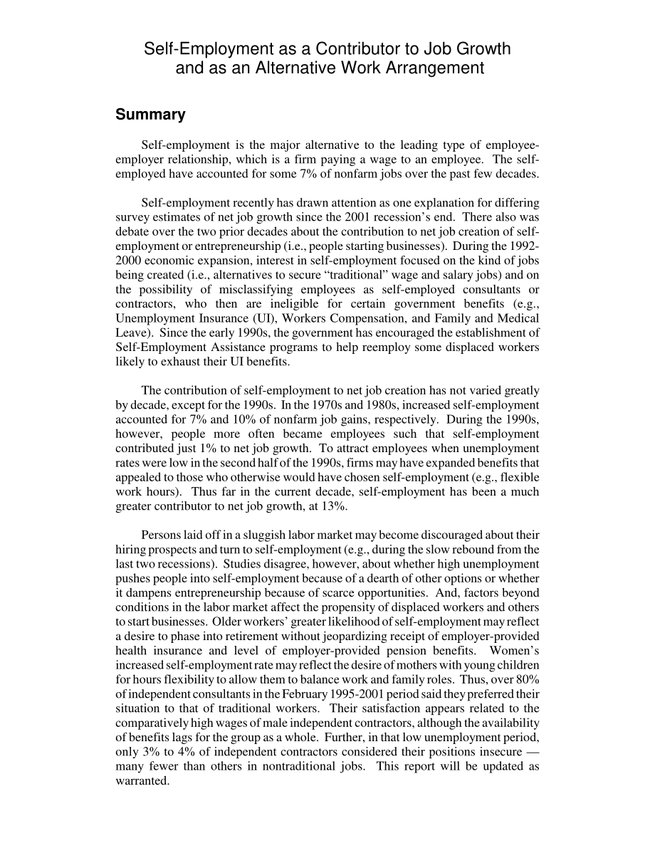 [20040914]RL32387_自营职业对就业增长的贡献和替代性工作安排.pdf_第2页