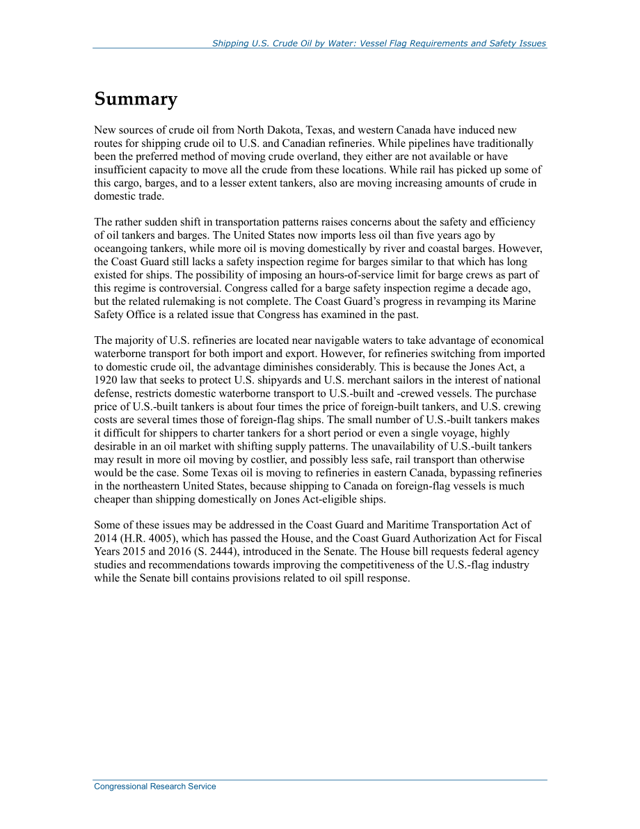 [20140721]R43653_水运美国原油：船旗要求和安全问题.pdf_第2页