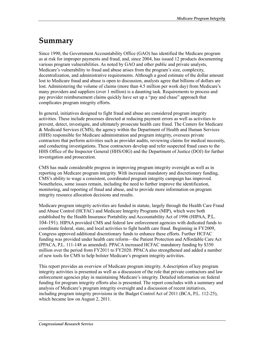 [20110803]RL34217_医疗保险计划完整性：保护医疗保险免受支付错误、欺诈和滥用的活动.pdf_第2页