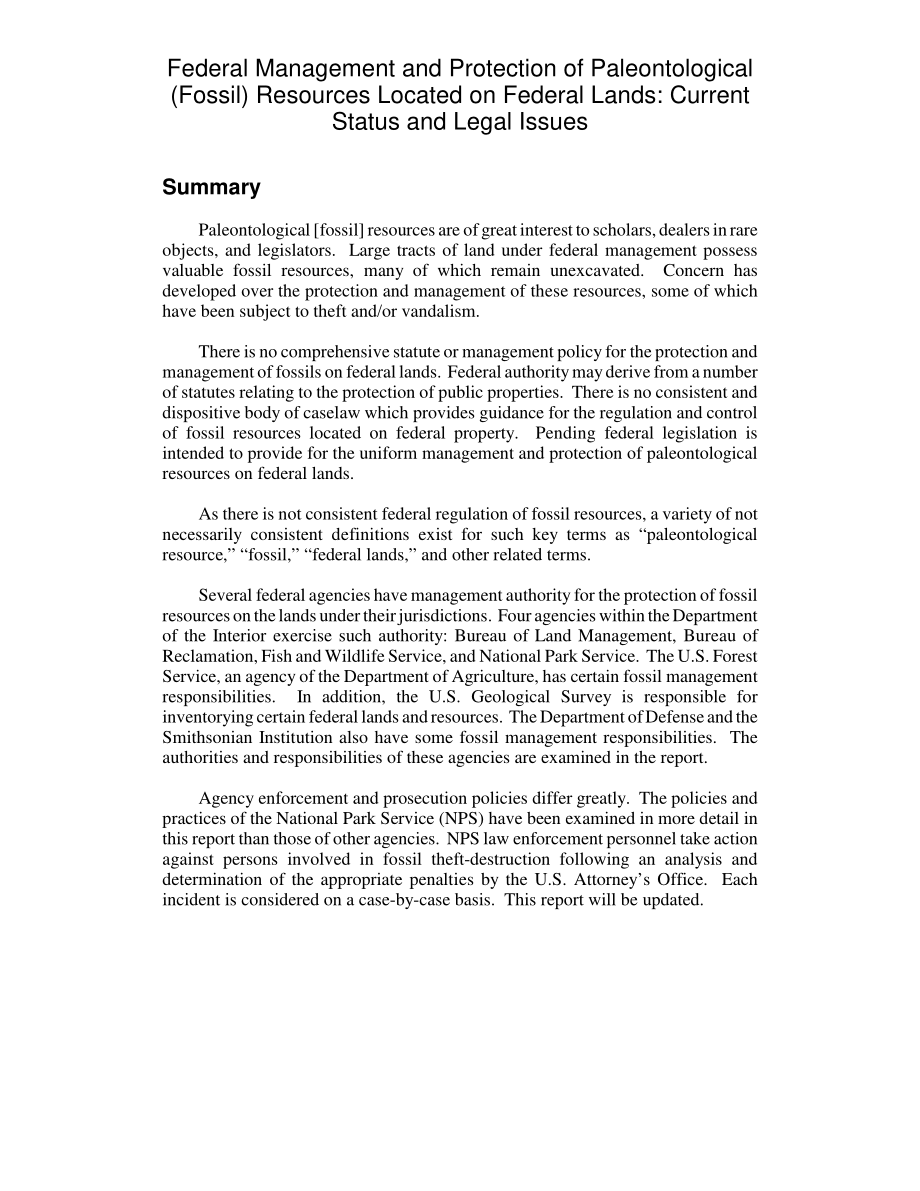 [20041108]RL32667_联邦土地上古生物（化石）资源的联邦管理和保护：现状和法律问题.pdf_第2页