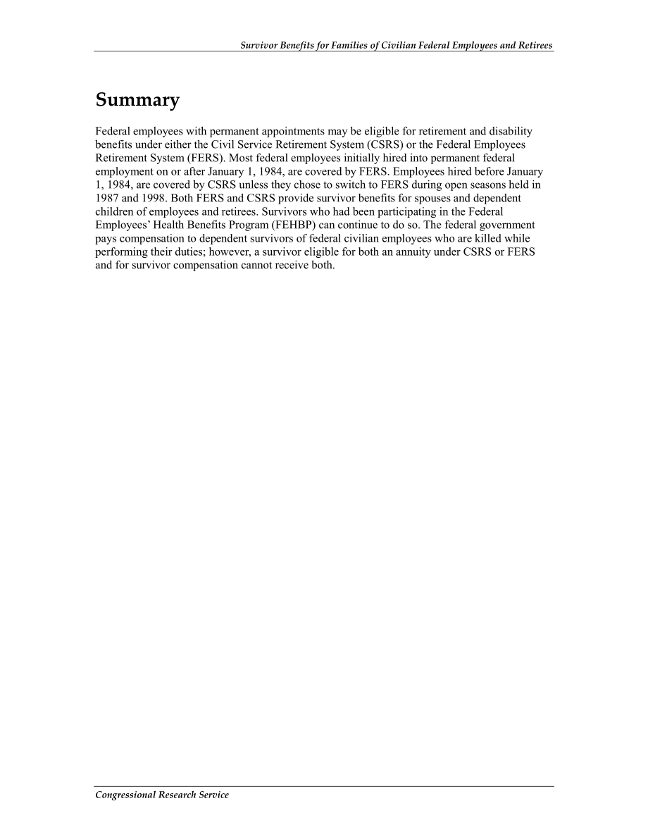 [20140402]RS21029_联邦文职雇员和退休人员家属的遗属福利.pdf_第2页