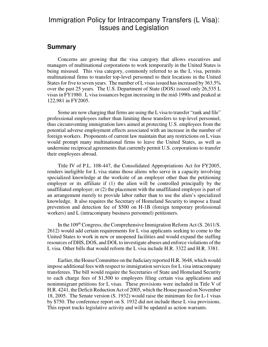 [20060515]RL32030_公司内部转账移民政策（L签证）：问题和立法.pdf_第2页
