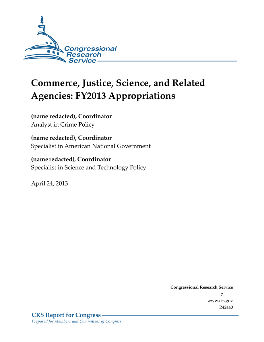 [20130424]R42440_商业、司法、科学和相关机构：2013财年拨款.pdf_第1页
