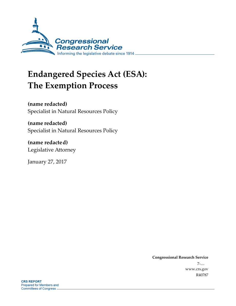 [20170127]R40787_濒危物种法案（ESA）：豁免程序.pdf_第1页