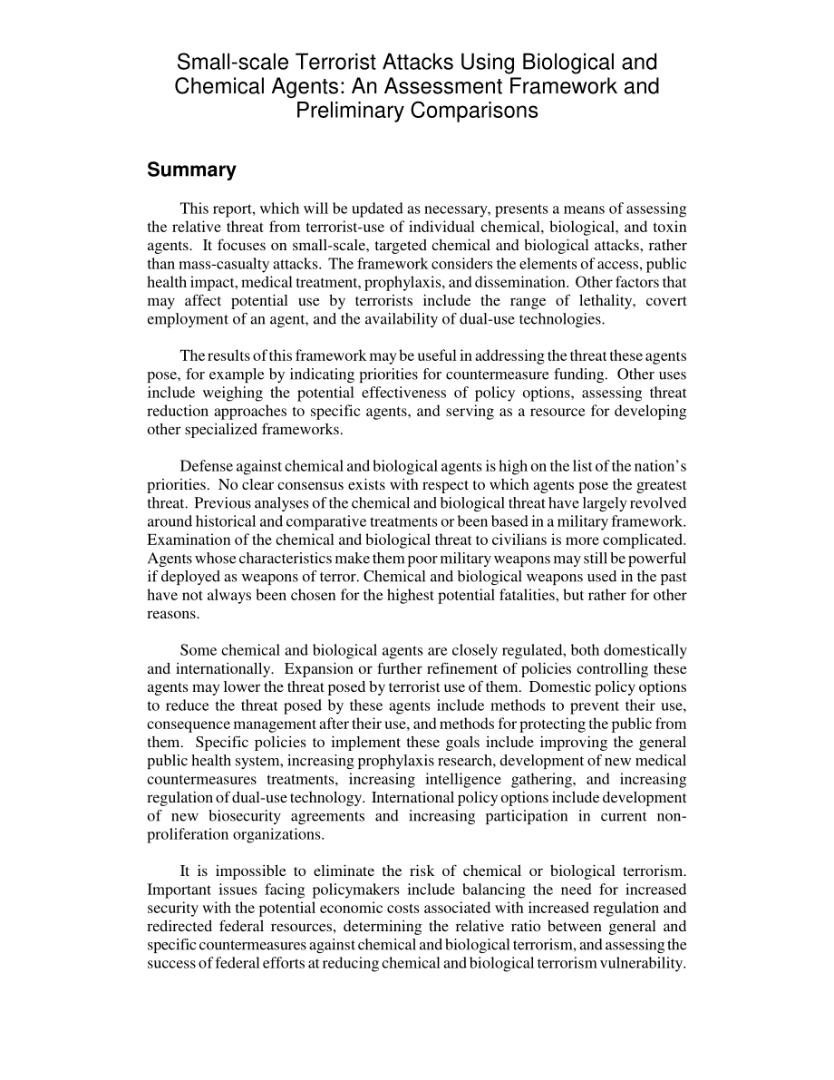 [20040623]RL32391_使用化学和生物制剂的小规模恐怖袭击：评估框架和初步比较.pdf_第2页
