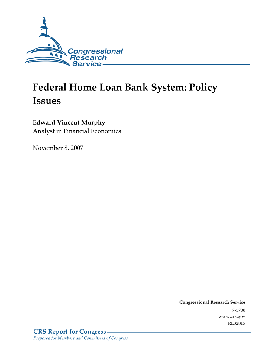 [20071108]RL32815_联邦住房贷款银行系统：政策问题.pdf_第1页
