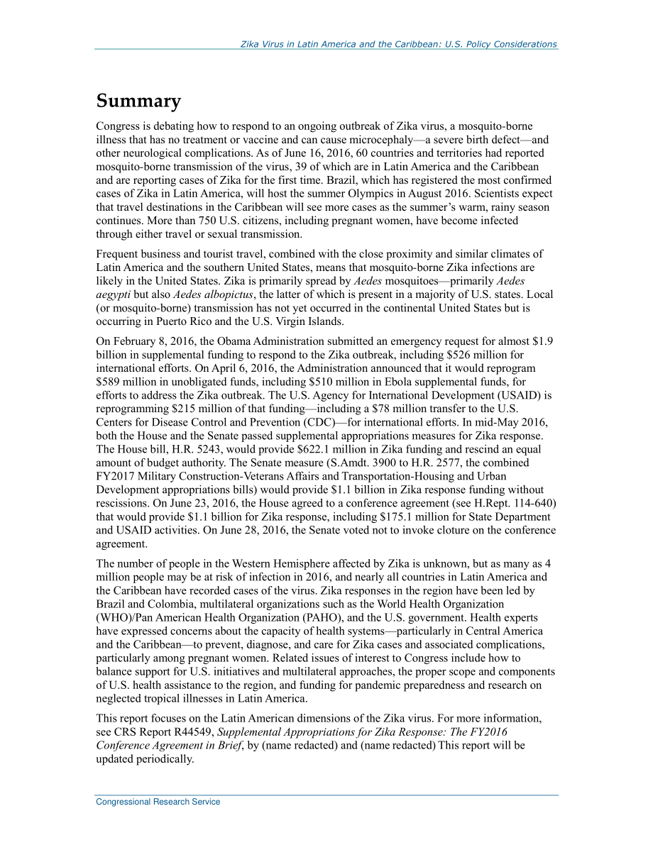 [20160630]R44545_拉丁美洲和加勒比的寨卡病毒：美国政策考虑.pdf_第2页