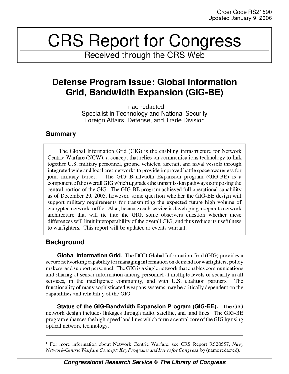 [20060109]RS21590_国防计划问题：全球信息网格带宽扩展（GIG-BE）.pdf_第1页