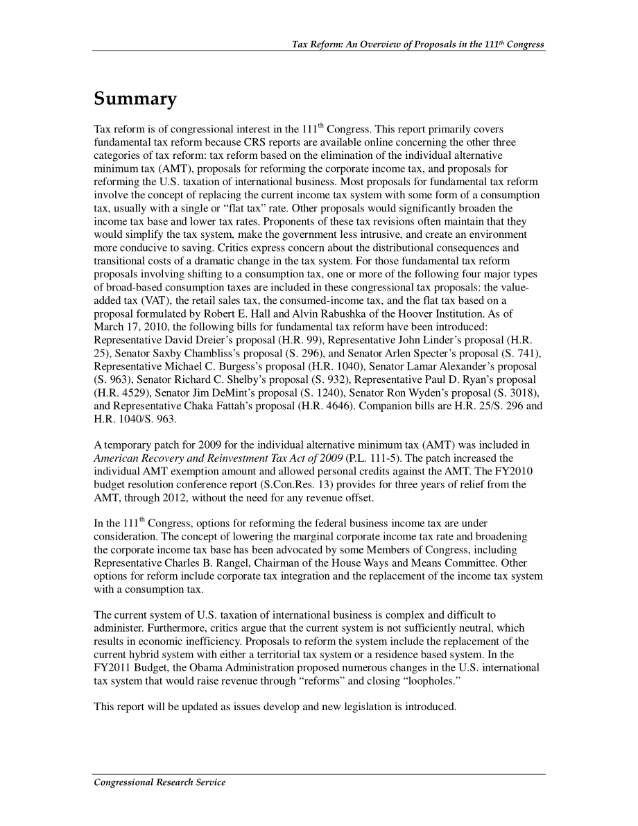 [20100319]R40414_税收改革：第111届国会提案概述.pdf_第2页