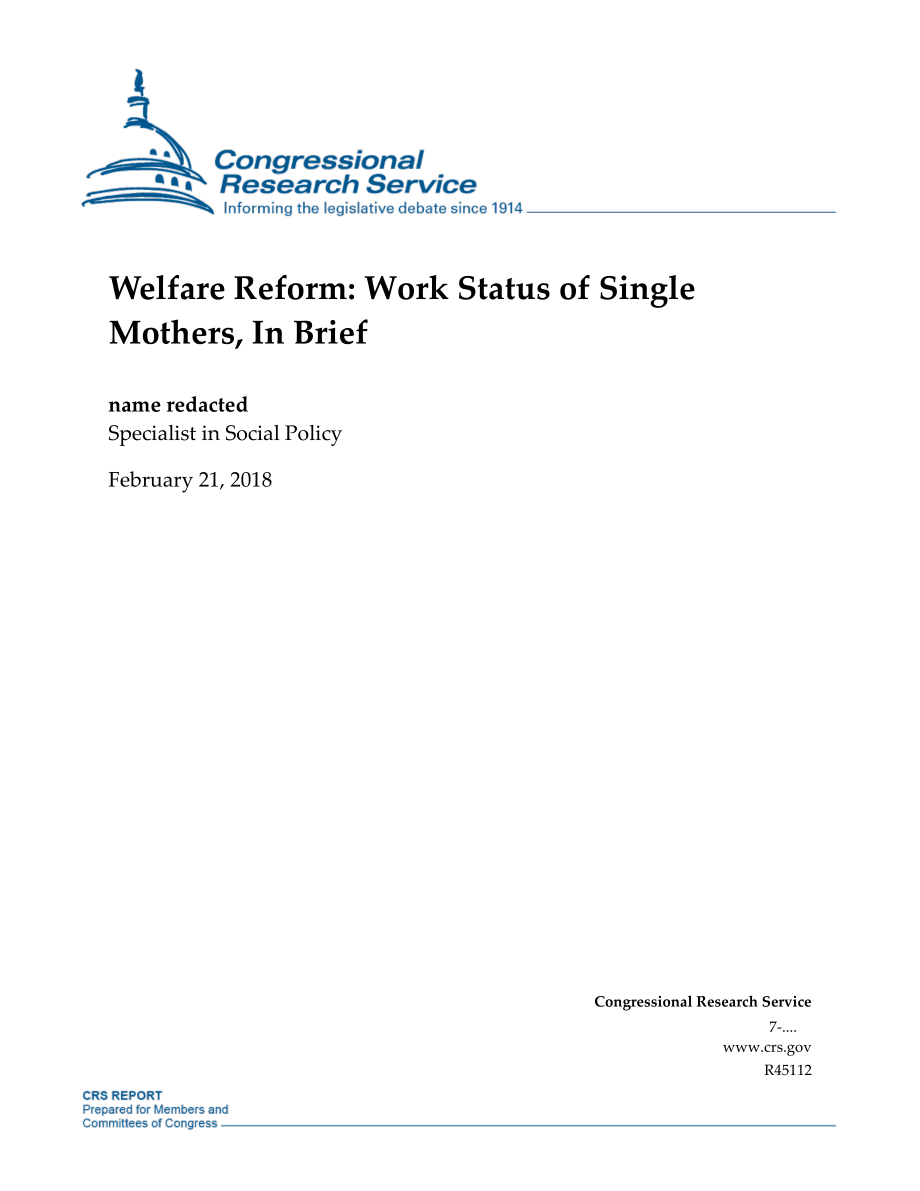[20180221]R45112_福利改革：简言之单身母亲的工作状况.pdf_第1页