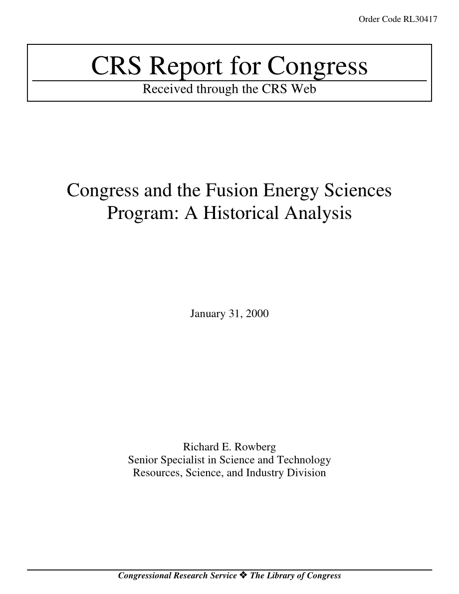 [20000131]RL30417_国会和聚变能源科学计划：历史分析.pdf_第1页