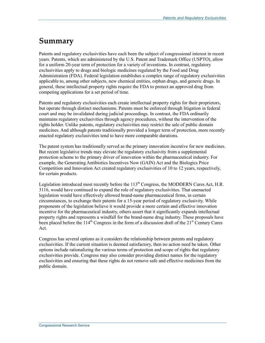 [20150501]R44032_专利和监管排他性：医药创新与竞争中的问题.pdf_第2页