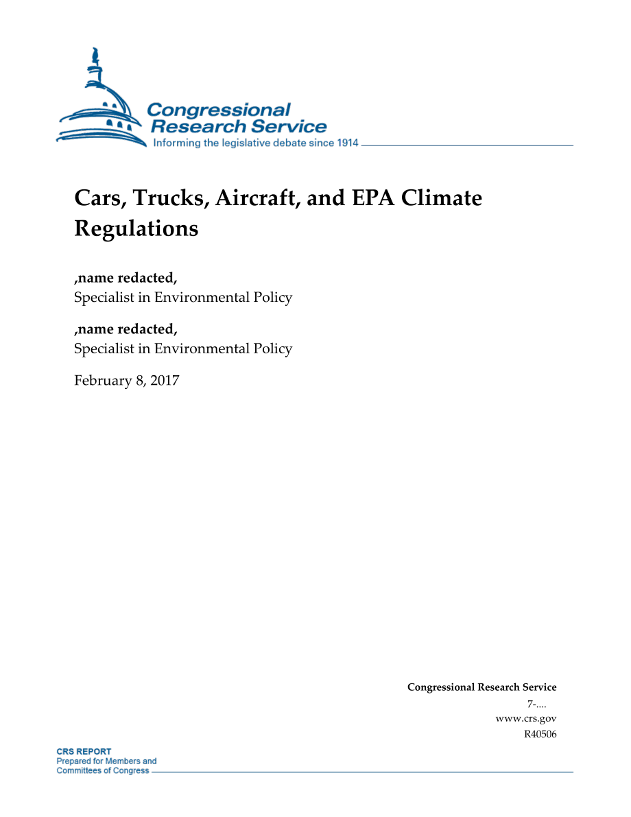 [20170208]R40506_汽车、卡车、飞机和EPA气候法规.pdf_第1页