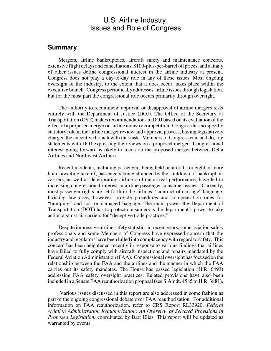 [20080729]RL34467_美国航空业：国会的问题和作用.pdf_第2页