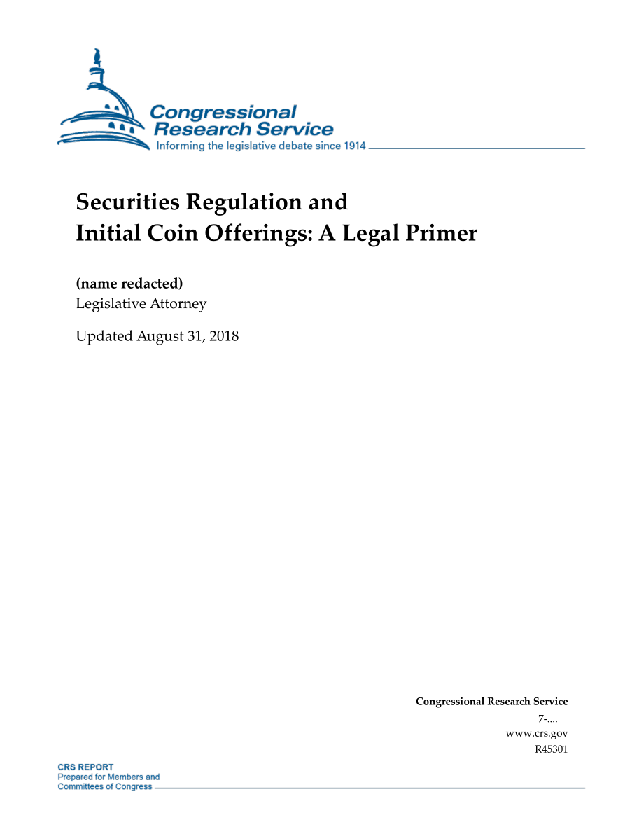 [20180831]R45301_证券监管和首次硬币发行：法律入门.pdf_第1页