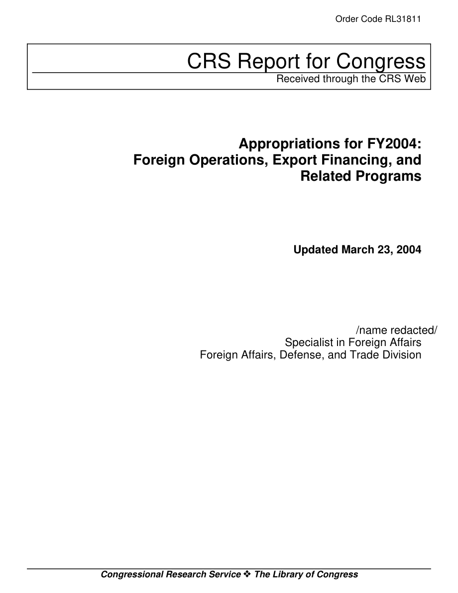 [20040323]RL31811_2004财年拨款：国外业务、出口融资和相关计划.pdf_第1页