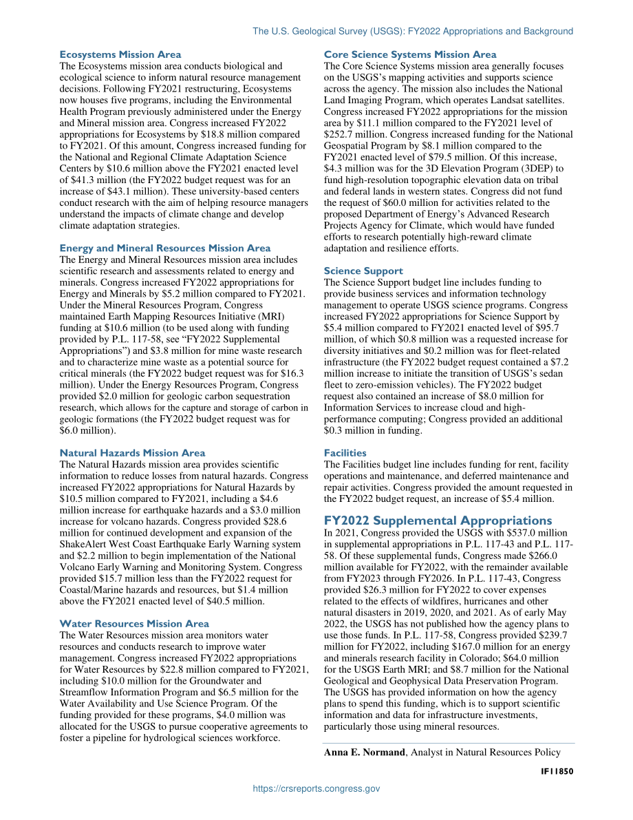[20220506]IF11850_美国地质调查局（USGS）：2022财年拨款和背景.pdf_第2页